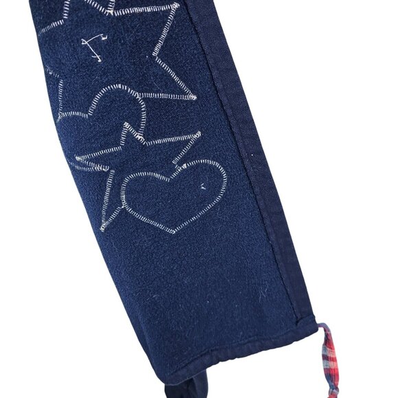 VTG Womens LG Sweater Open Cardigan Jerzees Patchwork Heart Navy Blue Applique - Picture 12 of 16